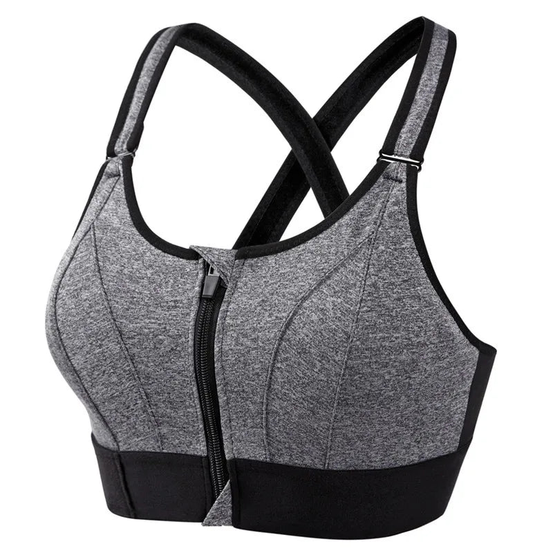 Women Sports Bras Tights Crop Top Yoga Vest Front Zipper Plus Size Adjustable Strap Shockproof Gym Fitness Athletic Brassiere